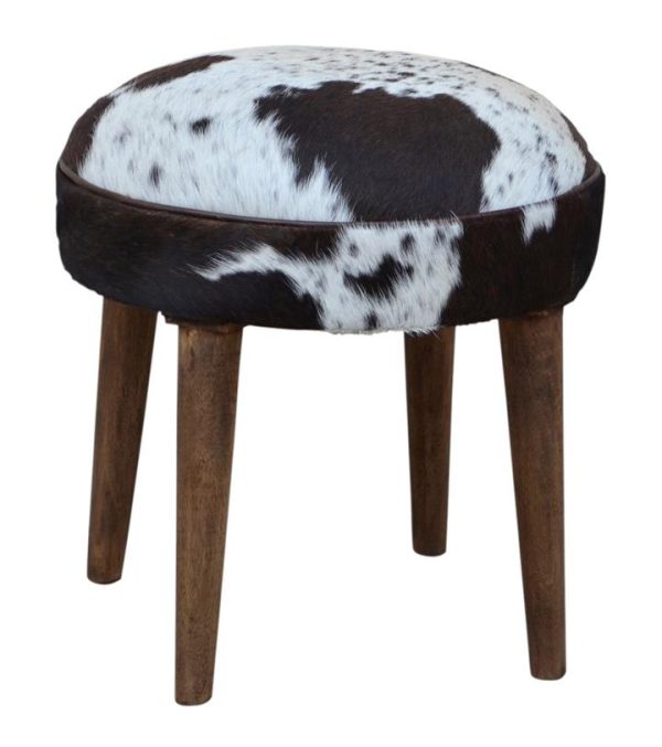 Amari Cowhide Short Foot Stool Ottoman Wooden Legs