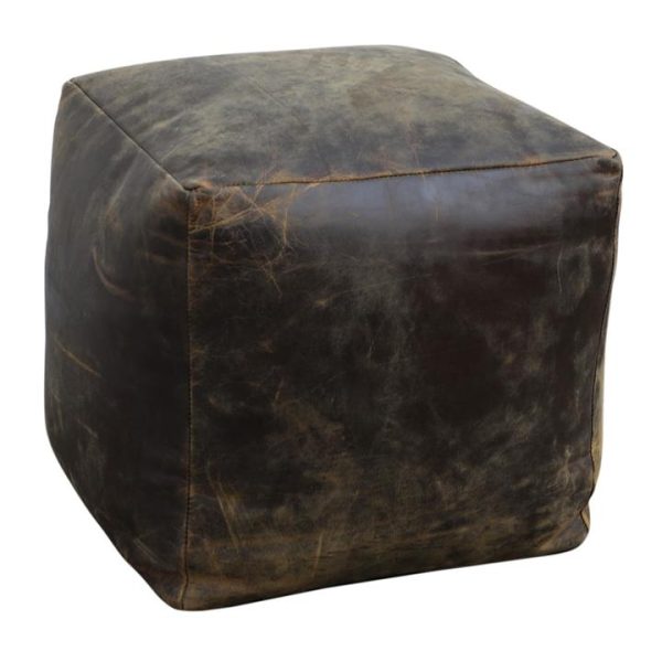 Vincent Vintage Rustic Leather Square Foot Stool Ottoman